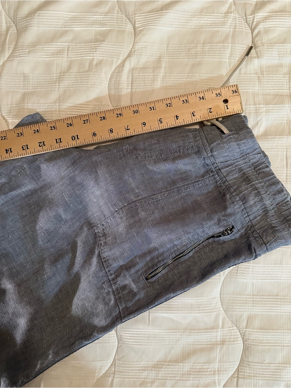 Athleta Women’s Cabo Linen Wide Leg Pant Blue Drawstring Zip Pockets Size 10 T - Picture 11 of 11